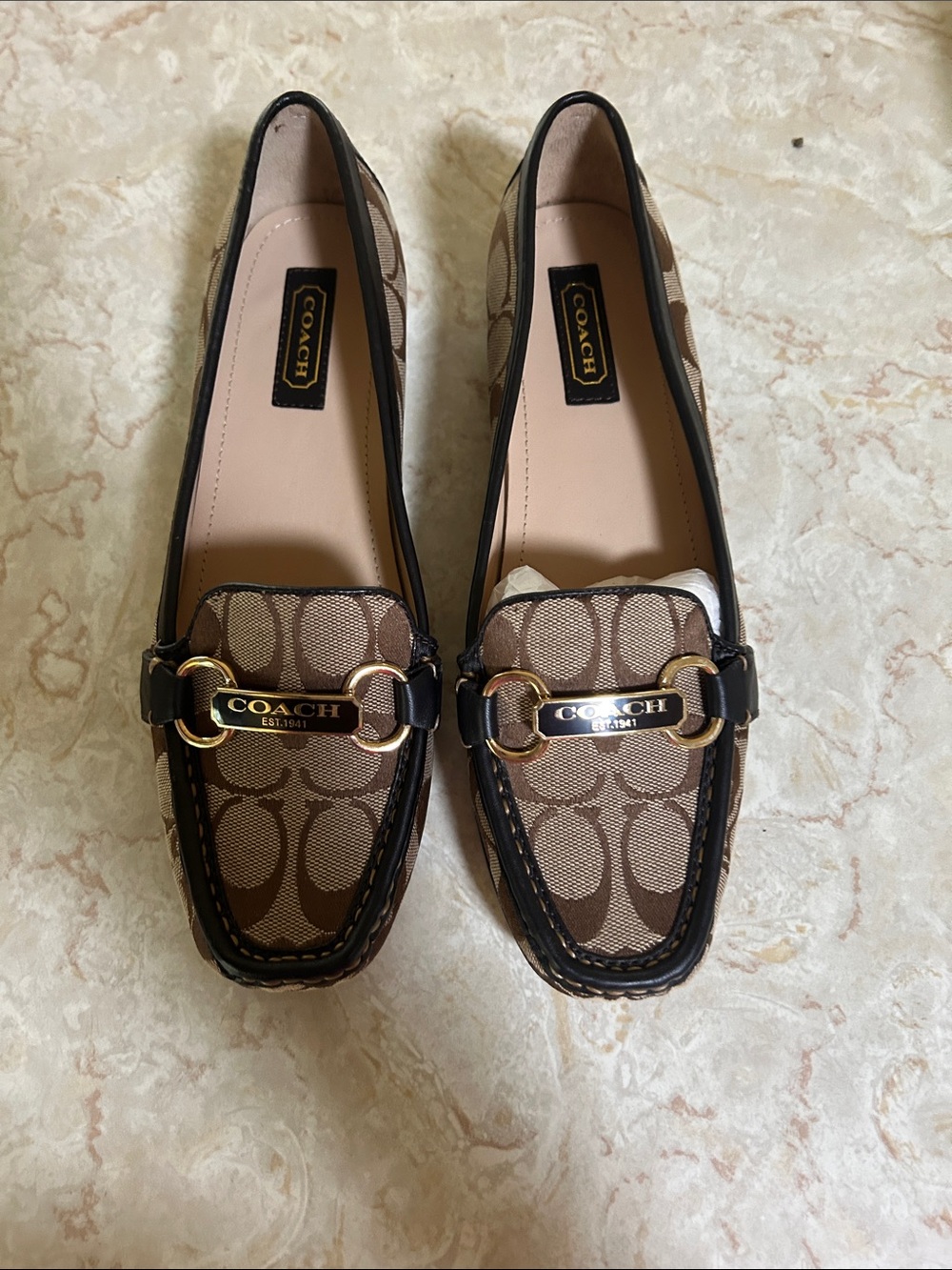 Coach Brown Signature Canvas Loafers with Gold Hardware